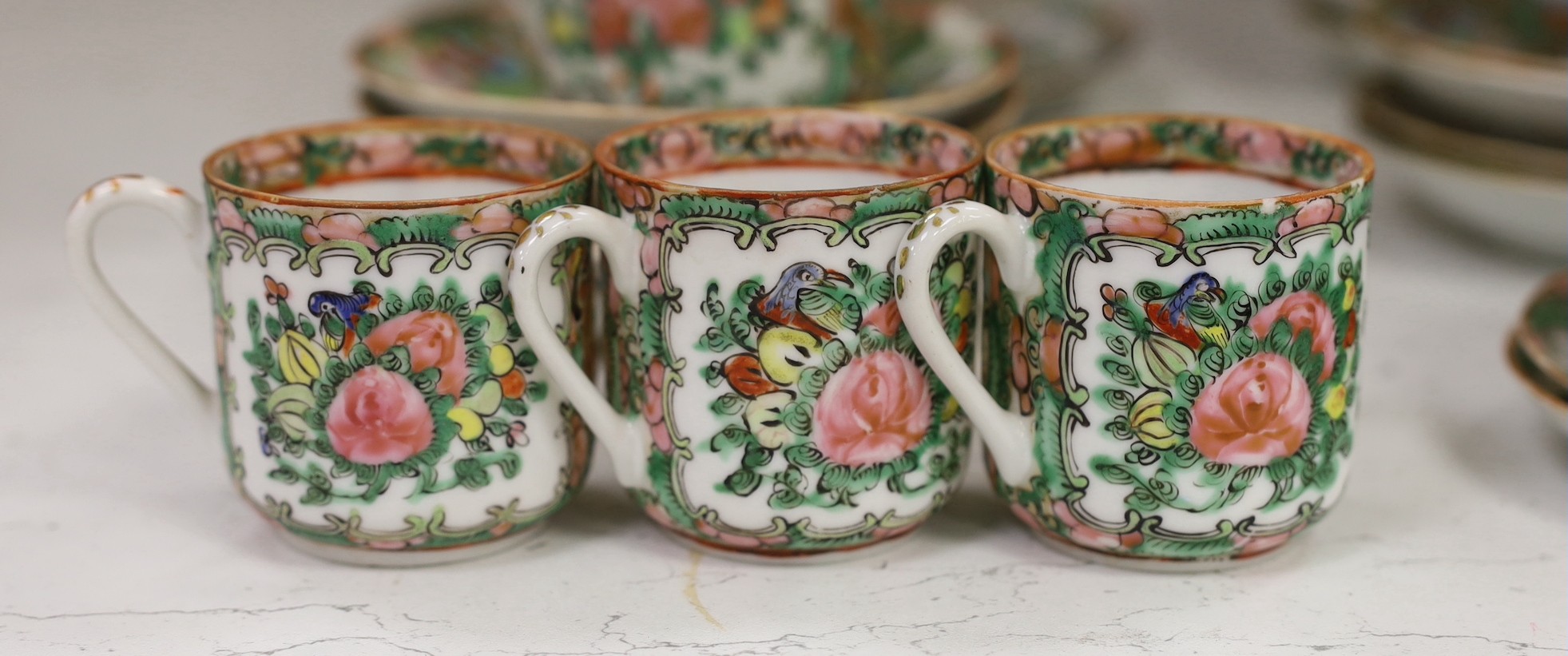 A group of Chinese Canton decorated famille rose tea wares, 19th / early 20th century